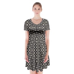 Modern Oriental Pattern Short Sleeve V-neck Flare Dress by dflcprintsclothing