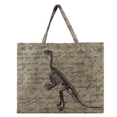 Dinosaur Skeleton Zipper Large Tote Bag by Valentinaart