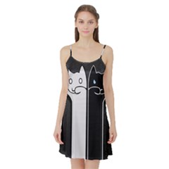 Texture Cats Black White Satin Night Slip by Simbadda