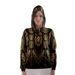 Fractal Abstract Patterns Gold Hooded Wind Breaker (women) by Simbadda