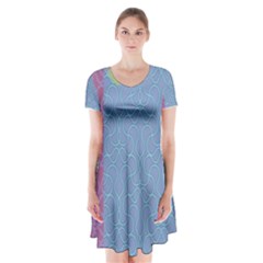 Fine Line Pattern Background Vector Short Sleeve V-neck Flare Dress by Simbadda