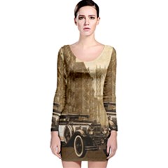 Vintage Old Car Long Sleeve Velvet Bodycon Dress by Valentinaart