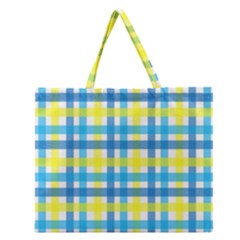 Gingham Plaid Yellow Aqua Blue Zipper Large Tote Bag by Simbadda