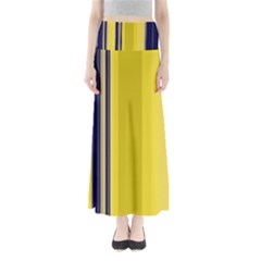 Yellow Blue Background Stripes Maxi Skirts by Simbadda