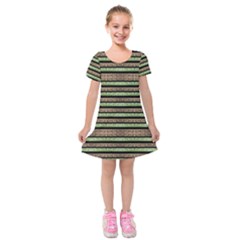 Camo Stripes Print Kids  Short Sleeve Velvet Dress by dflcprintsclothing