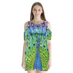 Peacock Bird Animation Shoulder Cutout Velvet  One Piece by Simbadda