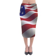 Flag United States Stars Stripes Symbol Velvet Midi Pencil Skirt by Simbadda