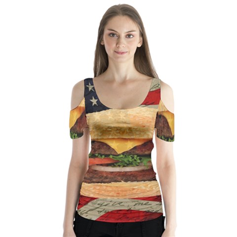 Hamburger Butterfly Sleeve Cutout Tee  by Valentinaart