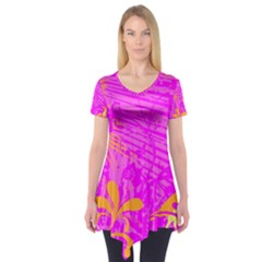 Spring Tropical Floral Palm Bird Short Sleeve Tunic  by Simbadda