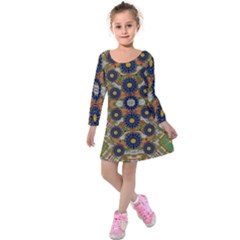 Fleur Flower Porcelaine In Calm Kids  Long Sleeve Velvet Dress by pepitasart