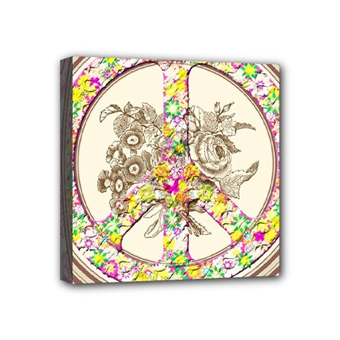 Peace Logo Floral Pattern Mini Canvas 4  X 4  by Simbadda