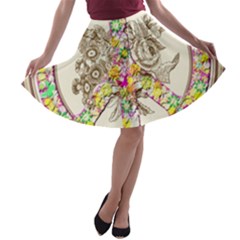 Peace Logo Floral Pattern A-line Skater Skirt by Simbadda