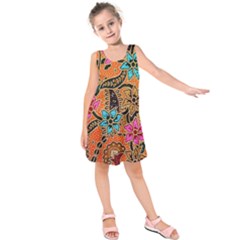 Colorful The Beautiful Of Art Indonesian Batik Pattern Kids  Sleeveless Dress by Simbadda