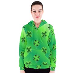 Shamrock Green Pattern Design Women s Zipper Hoodie by Simbadda