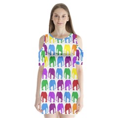 Rainbow Colors Bright Colorful Elephants Wallpaper Background Shoulder Cutout Velvet  One Piece by Simbadda