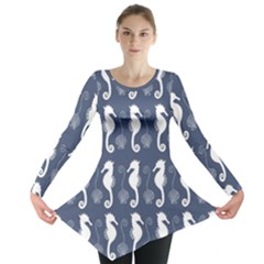 Seahorse And Shell Pattern Long Sleeve Tunic  by Simbadda