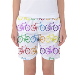 Rainbow Colors Bright Colorful Bicycles Wallpaper Background Women s Basketball Shorts by Simbadda