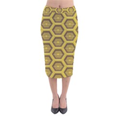 Golden 3d Hexagon Background Velvet Midi Pencil Skirt by Amaryn4rt