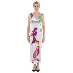 Birds Colorful Floral Funky Fitted Maxi Dress by Amaryn4rt