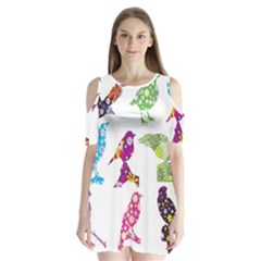 Birds Colorful Floral Funky Shoulder Cutout Velvet  One Piece by Amaryn4rt