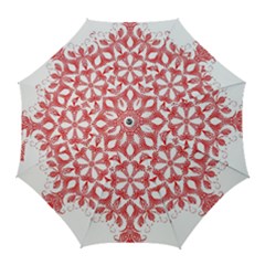 Red Pattern Filigree Snowflake On White Golf Umbrellas by Amaryn4rt