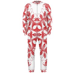 Red Pattern Filigree Snowflake On White Onepiece Jumpsuit (men)  by Amaryn4rt