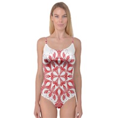 Red Pattern Filigree Snowflake On White Camisole Leotard  by Amaryn4rt