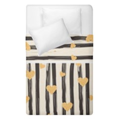 Black Lines And Golden Hearts Pattern Duvet Cover Double Side (single Size) by TastefulDesigns