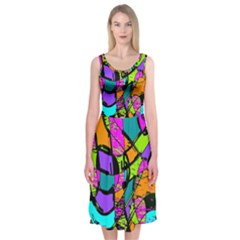 Abstract Art Squiggly Loops Multicolored Midi Sleeveless Dress by EDDArt