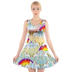 Rainbow Pony  V-neck Sleeveless Skater Dress by Valentinaart