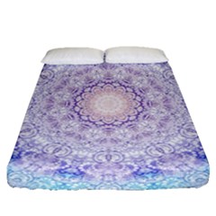 India Mehndi Style Mandala   Cyan Lilac Fitted Sheet (queen Size) by EDDArt