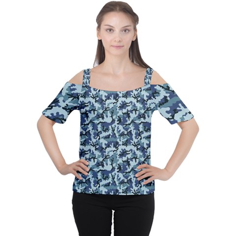 Navy Camouflage Women s Cutout Shoulder Tee by sifis