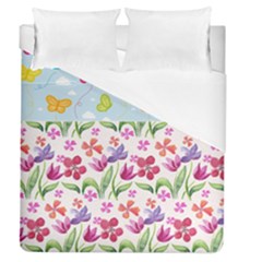 Watercolor Flowers And Butterflies Pattern Duvet Cover (queen Size) by TastefulDesigns