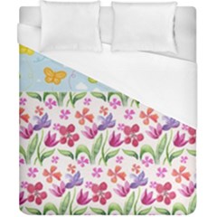 Watercolor Flowers And Butterflies Pattern Duvet Cover (california King Size) by TastefulDesigns