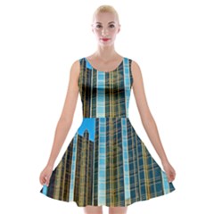 Two Abstract Architectural Patterns Velvet Skater Dress by Simbadda