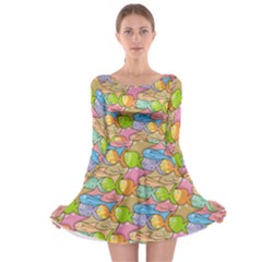 Fishes Cartoon Long Sleeve Skater Dress by sifis