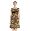 A Fun Cartoon Cheese Burger Tiling Pattern Sleeveless Chiffon Waist Tie Dress View1