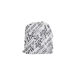 Abstract Minimalistic Text Typography Grayscale Focused Into Newspaper Drawstring Pouches (xs)  by Simbadda