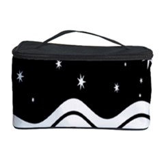 Black And White Waves And Stars Abstract Backdrop Clipart Cosmetic Storage Case by Simbadda