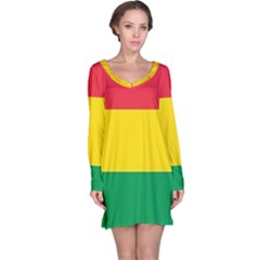 Rasta Colors Red Yellow Gld Green Stripes Pattern Ethiopia Long Sleeve Nightdress by yoursparklingshop