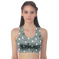 Blue Pattern With Little Cute Penguins On Blue Women s Sport Bra by CoolDesigns