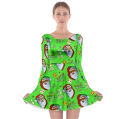 Neon Green Santa Long Sleeve Skater Dress by CoolDesigns