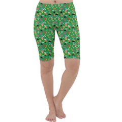 Green Snails Mushrooms Pattern Cropped Leggings by CoolDesigns