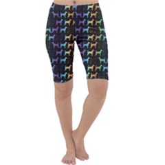 Colorful Bright Spectrum Pattern Of Dog Silhouettes On Black Cropped Leggings by CoolDesigns