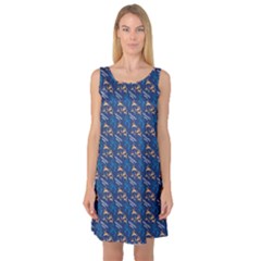 Blue Pattern With Dolphins Sleeveless Satin Nightdress by CoolDesigns