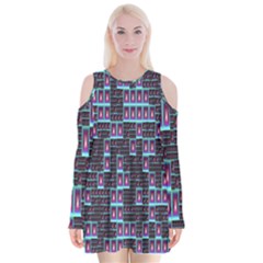 Techno Fractal Wallpaper Velvet Long Sleeve Shoulder Cutout Dress by Simbadda