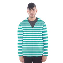 Horizontal Stripes Green Teal Hooded Wind Breaker (men) by Mariart