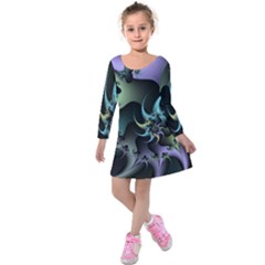 Fractal Image With Sharp Wheels Kids  Long Sleeve Velvet Dress by Simbadda