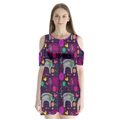 Colorful Elephants Love Background Shoulder Cutout Velvet  One Piece by Simbadda