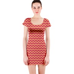 Chevron Wave Red Orange Short Sleeve Bodycon Dress by Mariart